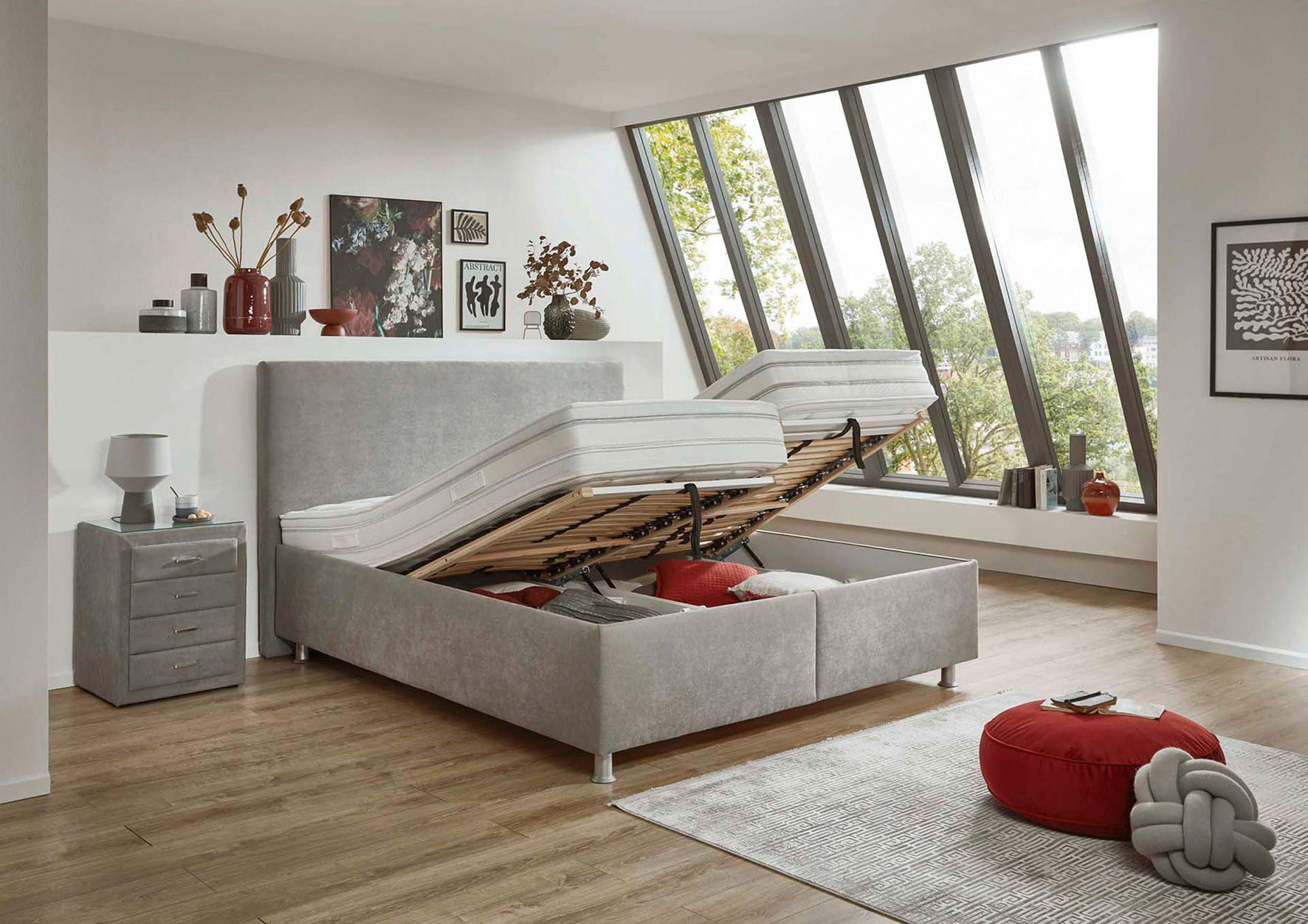 POLSTERBETT gepolstertes Kopfteil, Bettkasten, Lattenroste, Matratzen 180/200 cm  in Beige  - Beige/Silberfarben, KONVENTIONELL, Holz/Holzwerkstoff (180/200cm) - Beldomo - Sleep