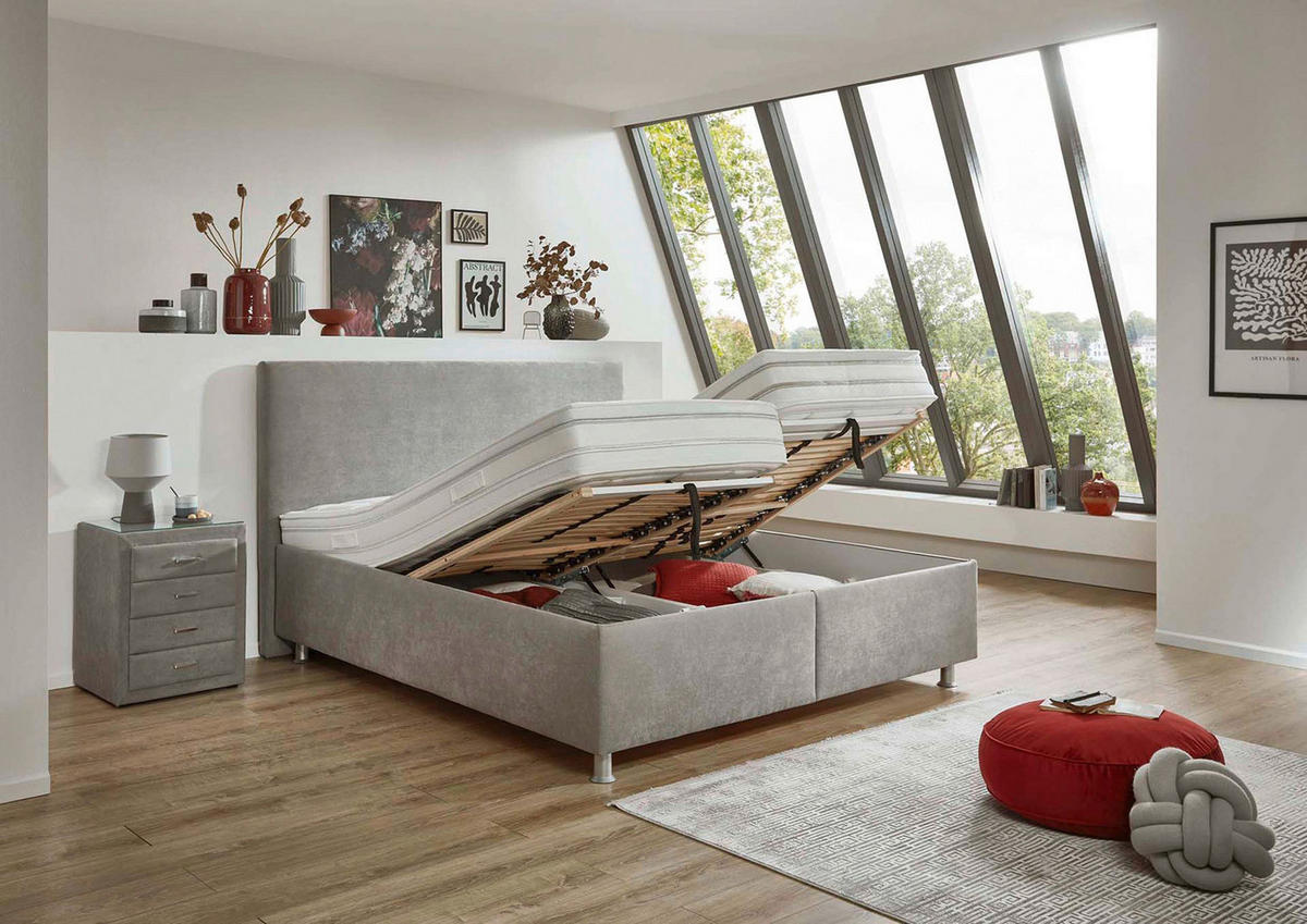 POLSTERBETT gepolstertes Kopfteil, Bettkasten, Lattenroste, Matratzen Beige 200/200 cm  - Beige/Silberfarben, KONVENTIONELL, Holz/Holzwerkstoff (200/200cm) - Beldomo - Sleep