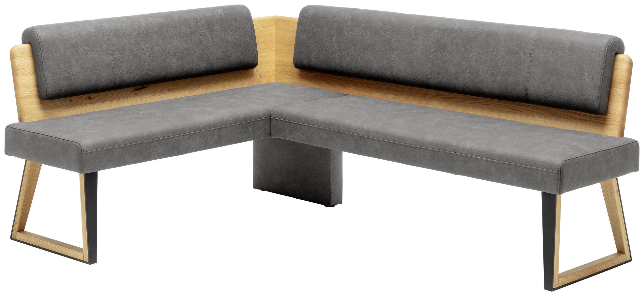ECKBANK 215/165 cm Mikrofaser Dunkelgrau, Wildeiche Wildeiche massiv   - Wildeiche/Dunkelgrau, Design, Holz/Textil (215/165cm) - Venda