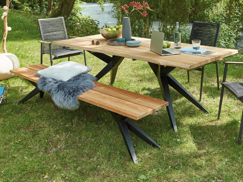 GARTENTISCH 220/95/76 cm Holz, Metall rechteckig  - Anthrazit/Teakfarben, Design, Holz/Metall (220/95/76cm) - Musterring