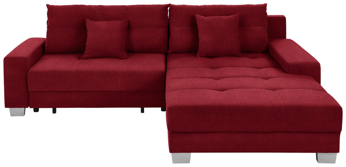 HÖRNSOFFA i flatväv mörkröd  - mörkröd/silver, Klassisk, trä/textil (273/192cm) - MID.YOU