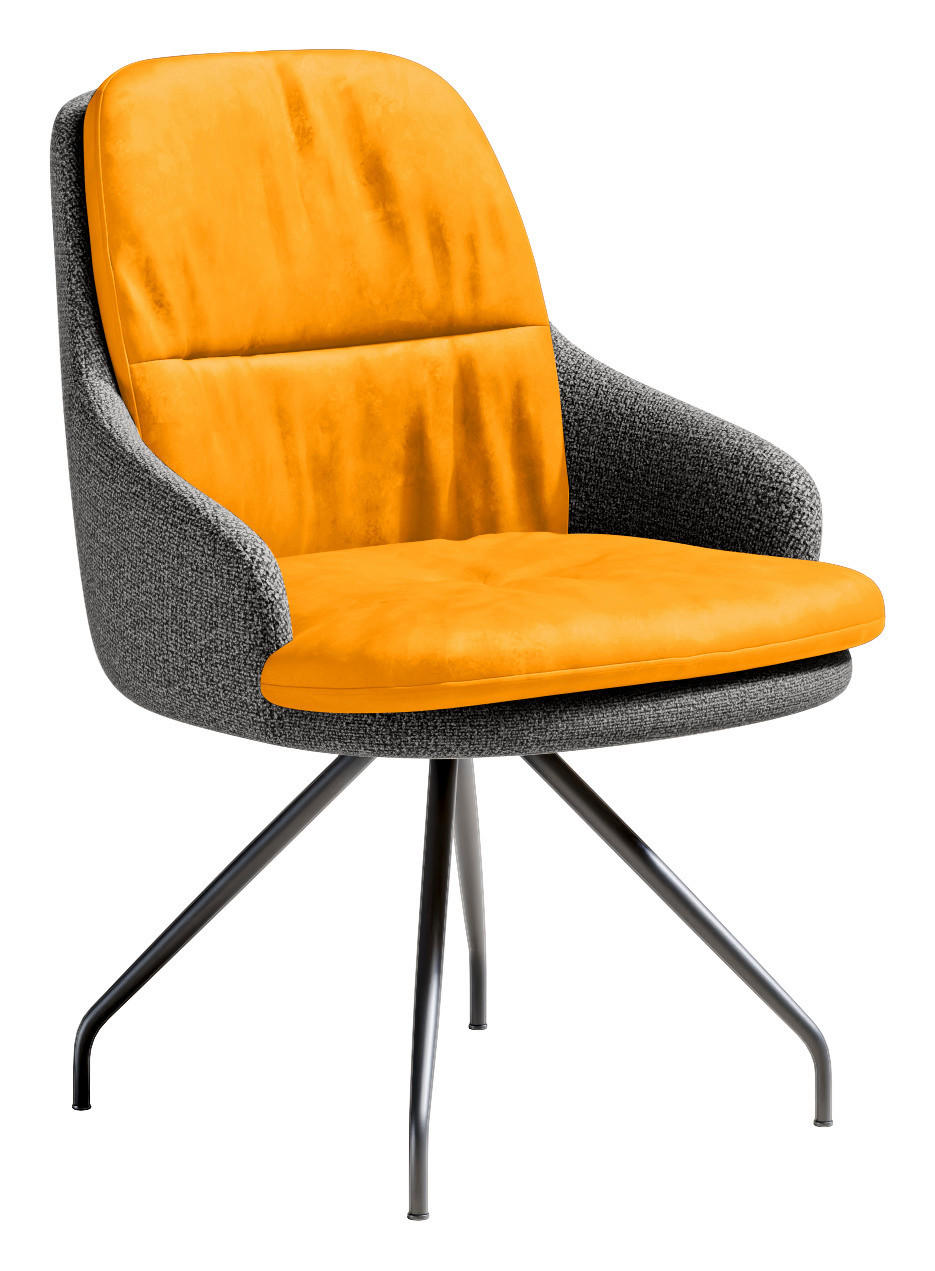 ARMLEHNSTUHL  Beinauswahl, Sitzfläche 360° drehbar, Stoff-/Lederauswahl Velours  Grau, Currygelb  - Currygelb/Schwarz, Design, Textil/Metall (60/86/66cm) - Dieter Knoll