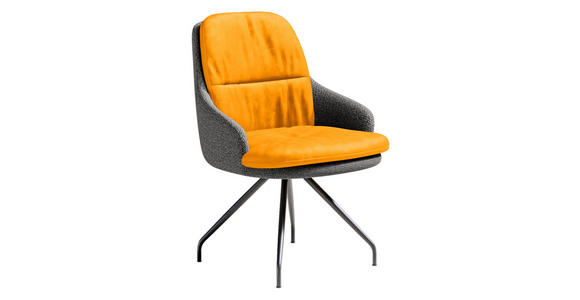 ARMLEHNSTUHL  Beinauswahl, Sitzfläche 360° drehbar, Stoff-/Lederauswahl Velours  Currygelb, Grau  - Currygelb/Schwarz, Design, Textil/Metall (60/86/66cm) - Dieter Knoll