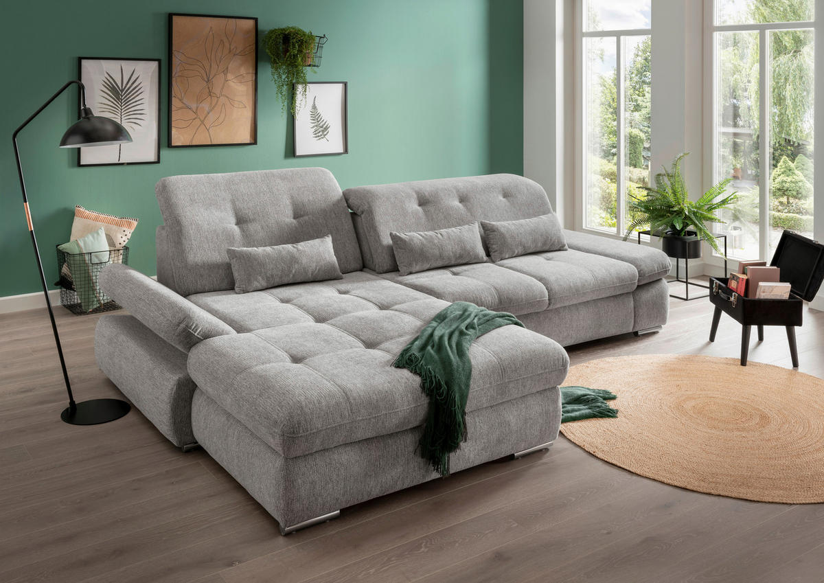 ECKSOFA Silberfarben Chenille  - Chromfarben/Silberfarben, Design, Textil/Metall (196/300cm) - Livetastic
