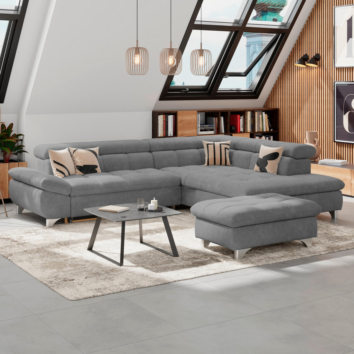 ECKSOFA Anthrazit Chenille  - Chromfarben/Anthrazit, KONVENTIONELL, Textil/Metall (312/234cm) - Livetastic