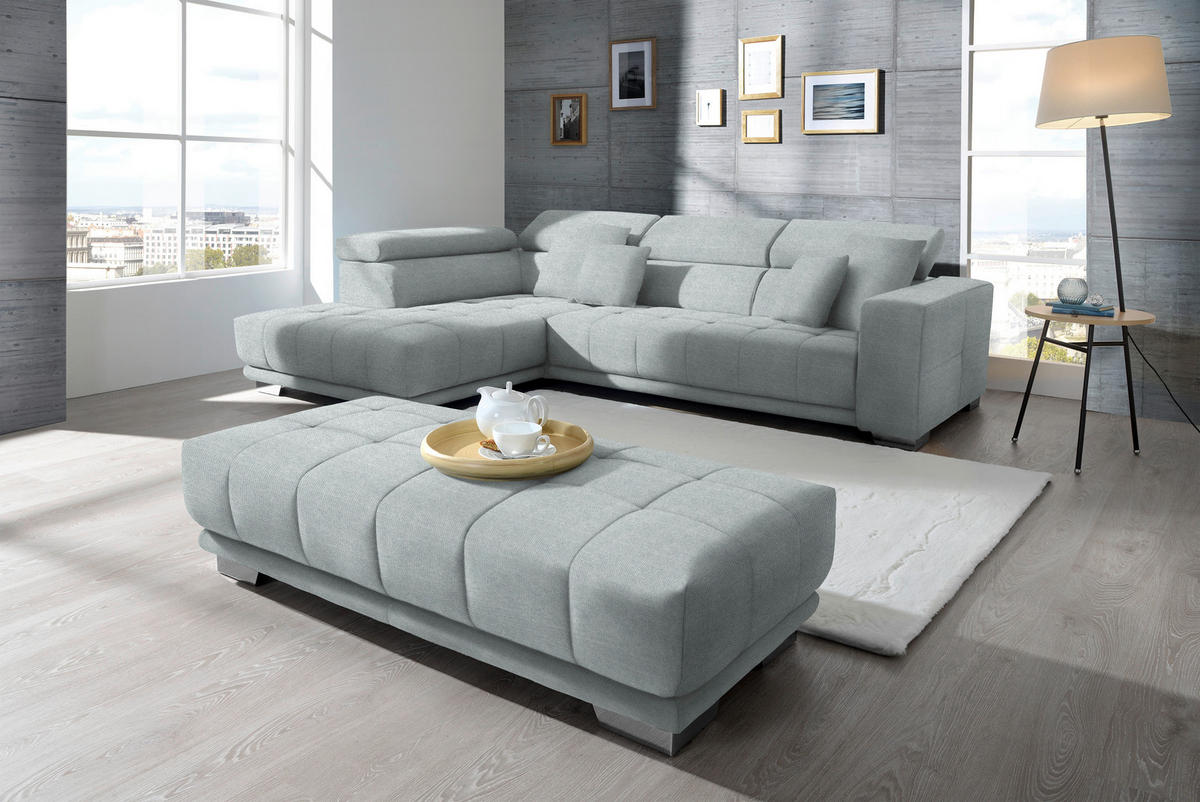 ECKSOFA in Mikrofaser Platinfarben  - Platinfarben/Chromfarben, Design, Textil/Metall (207/301cm) - Xora