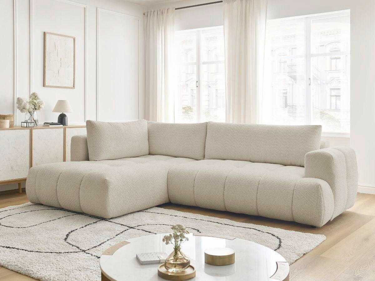 ECKSCHLAFSOFA FUJI Bouclé Beige  inkl.  - Beige/Schwarz, MODERN, Kunststoff/Textil (282/204cm)