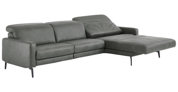 ECKSOFA Anthrazit Echtleder Kopfteilverstellung  - Anthrazit/Schwarz, Design, Leder/Metall (323/179cm) - Dieter Knoll