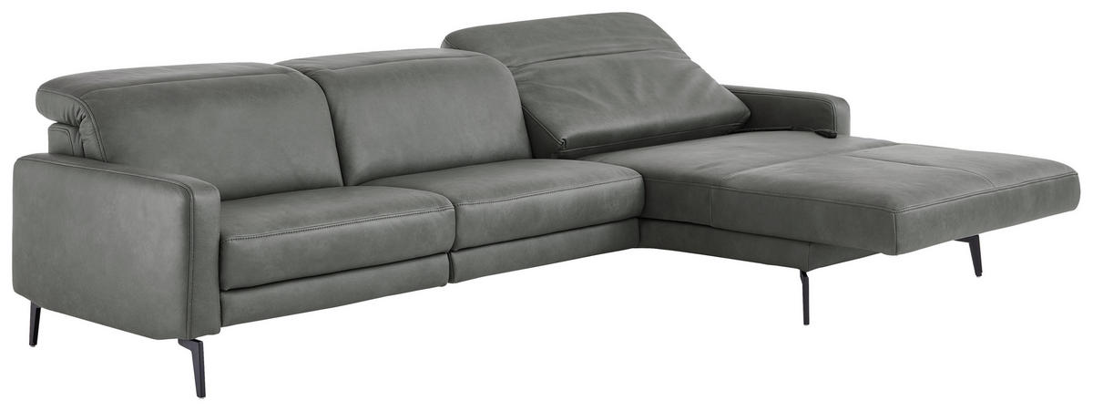 ECKSOFA  in Echtleder Anthrazit  323/179 cm  - Anthrazit/Schwarz, Design, Leder/Metall (323/179cm) - Dieter Knoll