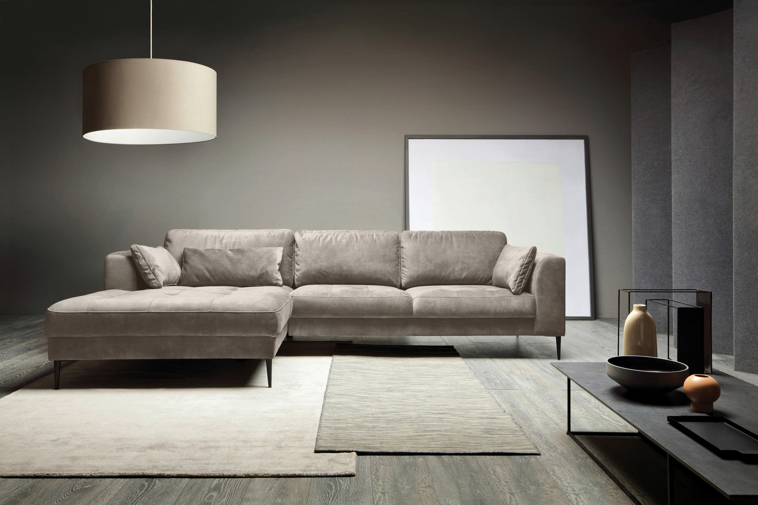 ECKSCHLAFSOFA in Mikrofaser Hellgrau - Hellgrau/Schwarz, Modern, Textil (168/280cm) - Trendmanufaktur