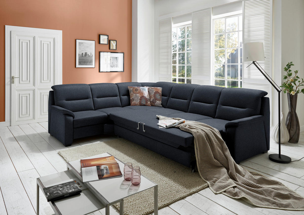ECKSOFA in Mikrofaser Blau  - Blau/Schwarz, Konventionell, Holz/Textil (245/303cm) - Beldomo Comfort