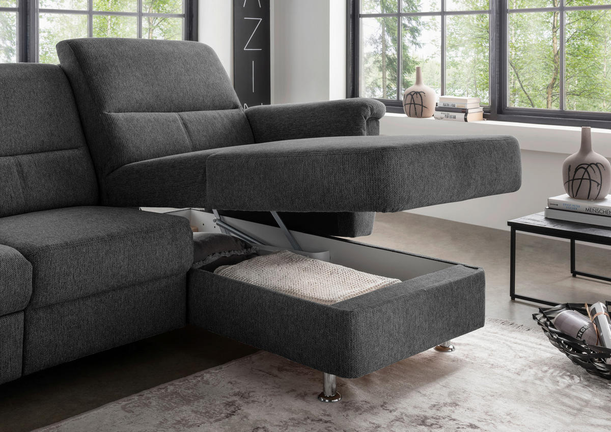 ECKSOFA in Chenille Anthrazit  - Chromfarben/Anthrazit, Modern, Textil/Metall (231/165cm) - Livetastic
