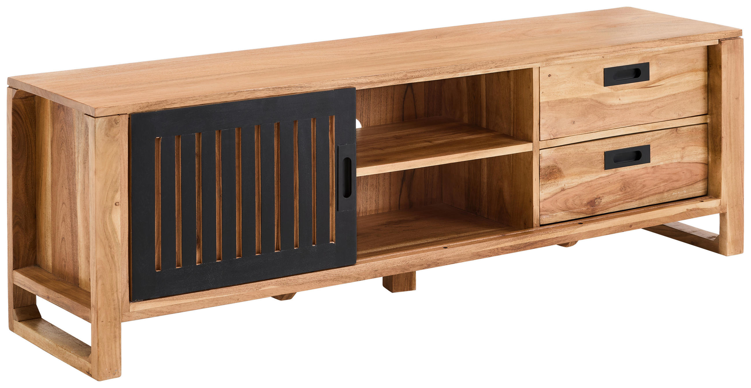 LOWBOARD  in 160/50/40 cm  - Schwarz/Naturfarben, KONVENTIONELL, Holz/Metall (160/50/40cm) - Livetastic