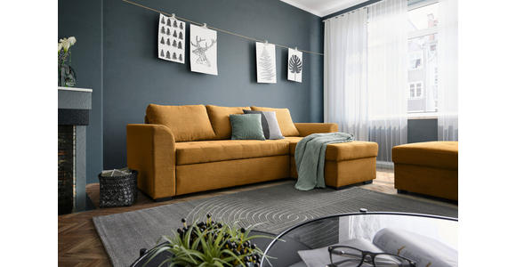 ECKSOFA Currygelb Cord, Velours - Currygelb/Schwarz, Design, Kunststoff/Textil (243/155cm) - Xora
