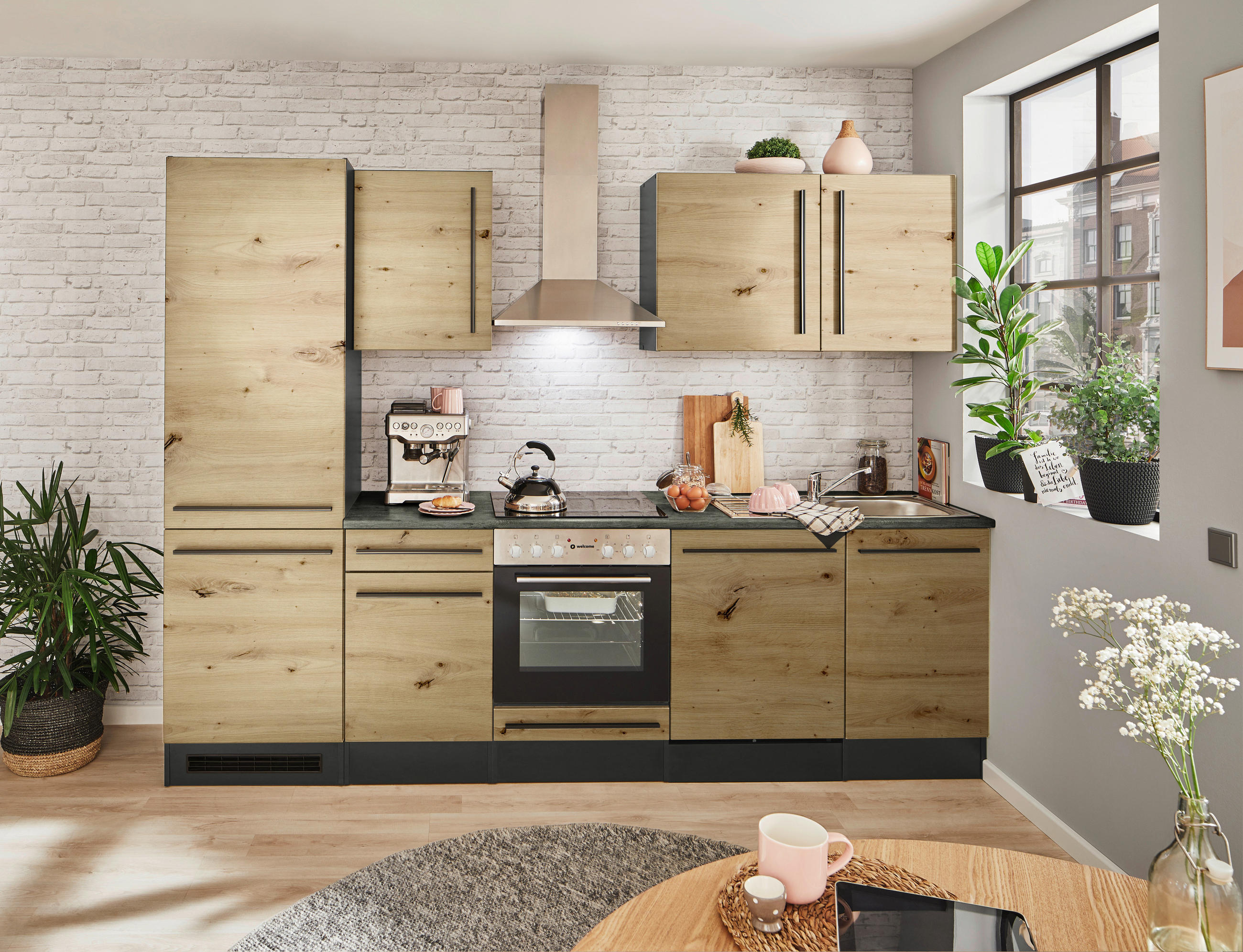 KÜCHENBLOCK 280 cm   in Anthrazit, Eiche Artisan  - Anthrazit/Schwarz, LIFESTYLE, Holzwerkstoff/Kunststoff (280cm) - MID.YOU