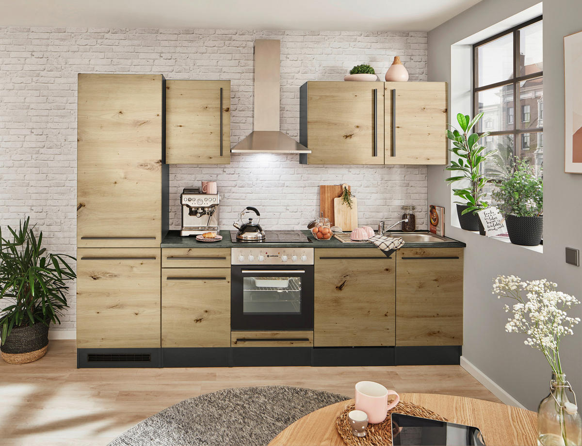 KÜCHENBLOCK 280 cm   in Anthrazit, Eiche Artisan  - Anthrazit/Schwarz, LIFESTYLE, Holzwerkstoff/Kunststoff (280cm) - MID.YOU