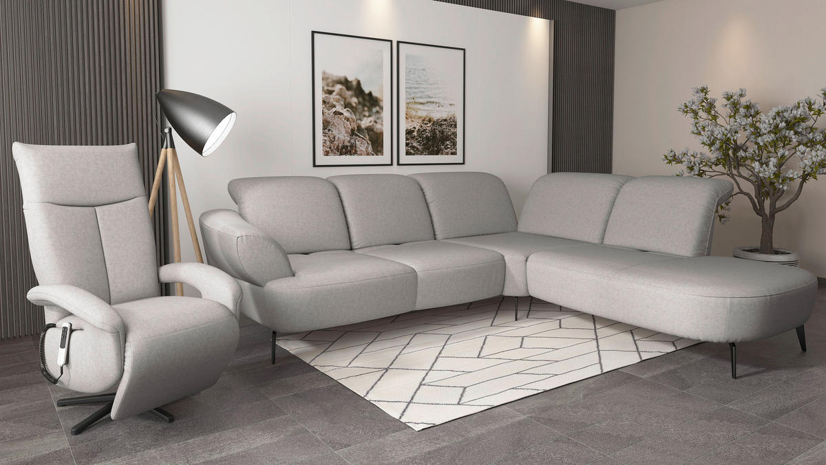 ECKSOFA in Flachgewebe Hellgrau  302/270 cm  - Hellgrau/Schwarz, MODERN, Textil/Metall (302/270cm) - Sit & More