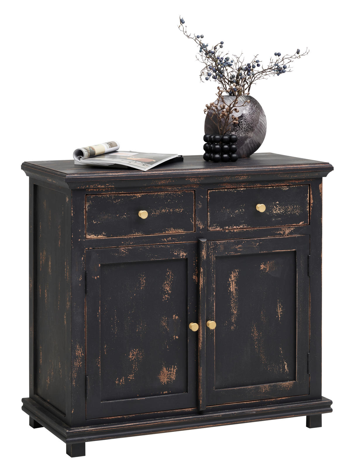 KOMMODE Schwarz  90/85/42 cm  - Goldfarben/Schwarz, Lifestyle, Holz/Metall (90/85/42cm) - Ambia Home