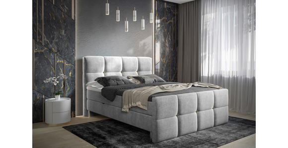 BOXBETT 180/200 cm in Hellgrau - Chromfarben/Hellgrau, Design, Holz/Holzwerkstoff (180/200cm) - Esposa