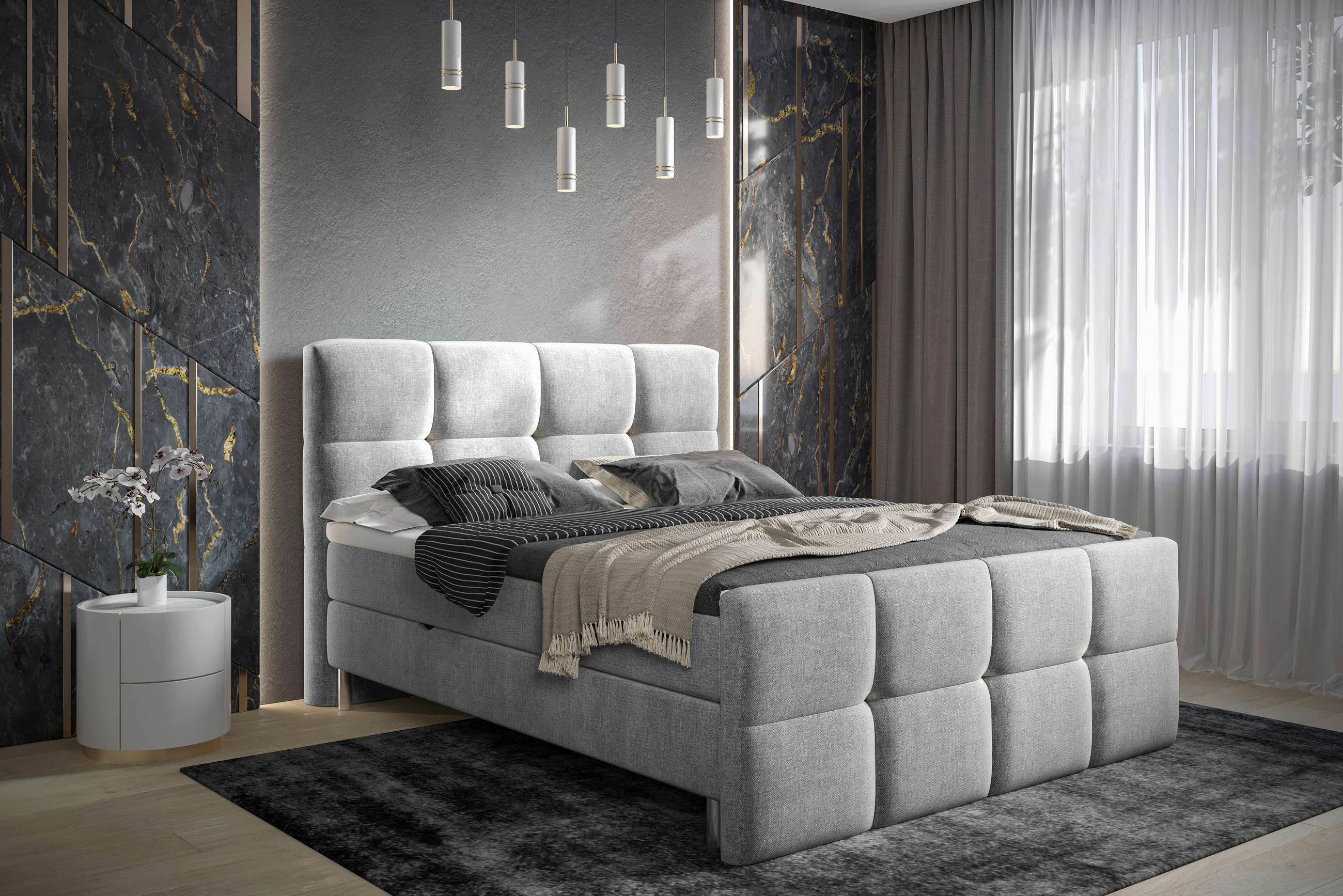 BOXBETT 180/200 cm  in Hellgrau  - Chromfarben/Hellgrau, Design, Holz/Holzwerkstoff (180/200cm) - Esposa