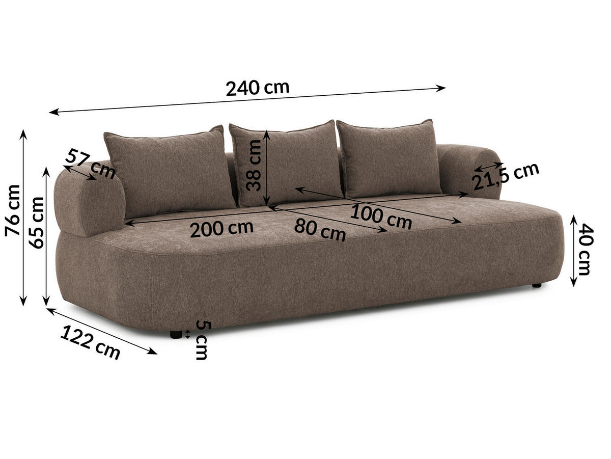 BIGSOFA in Chenille Braun  - Schwarz/Braun, Design, Kunststoff/Textil (240/76/122cm) - Livetastic