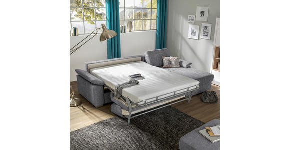 ECKSOFA in Flachgewebe Grau - Chromfarben/Grau, KONVENTIONELL, Textil/Metall (285/176cm) - Novel