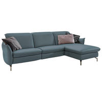ECKSOFA in Lederlook (vegan) Blau, Grau  - Blau/Grau, Modern, Textil/Metall (263/179cm) - Livetastic