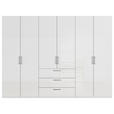 DREHTÜRENSCHRANK 301/223/61 cm,  in Weiß, Weiß Hochglanz, 6-türig  - Edelstahlfarben/Weiß Hochglanz, Basics, Holzwerkstoff/Metall (301/223/61cm) - Novel