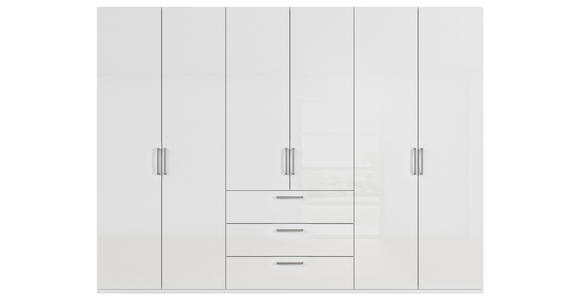 DREHTÜRENSCHRANK 301/223/61 cm,  in Weiß, Weiß Hochglanz, 6-türig  - Edelstahlfarben/Weiß Hochglanz, Basics, Holzwerkstoff/Metall (301/223/61cm) - Novel