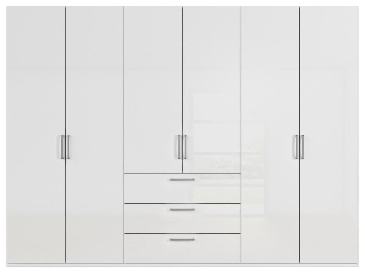 DREHTÜRENSCHRANK 301/235/61 cm,  in Weiß, Weiß Hochglanz, 6-türig  - Edelstahlfarben/Weiß Hochglanz, Basics, Holzwerkstoff/Metall (301/235/61cm) - Novel