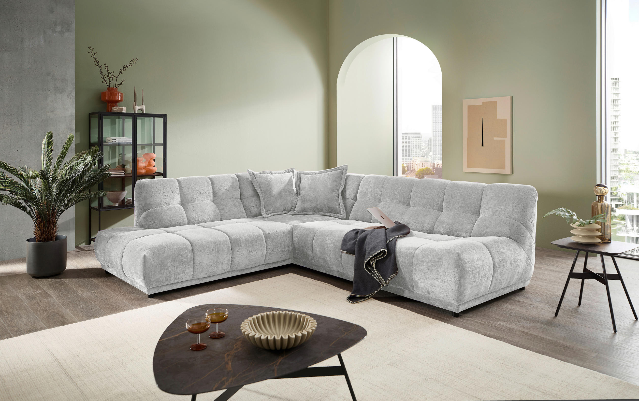 ECKSOFA Chenille Silberfarben  - Silberfarben/Schwarz, Modern, Kunststoff/Textil (250/284cm) - Livetastic