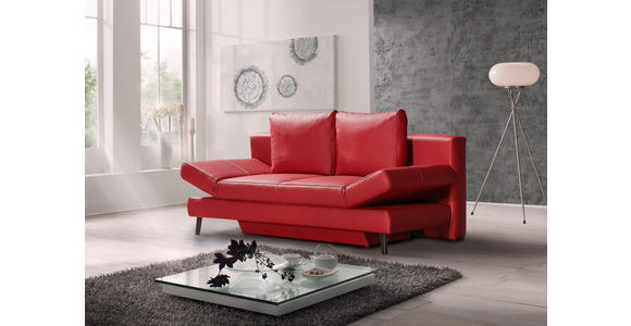 SCHLAFSOFA in Echtleder Rot - Rot/Schwarz, MODERN, Leder/Metall (200/85/90cm) - Novel