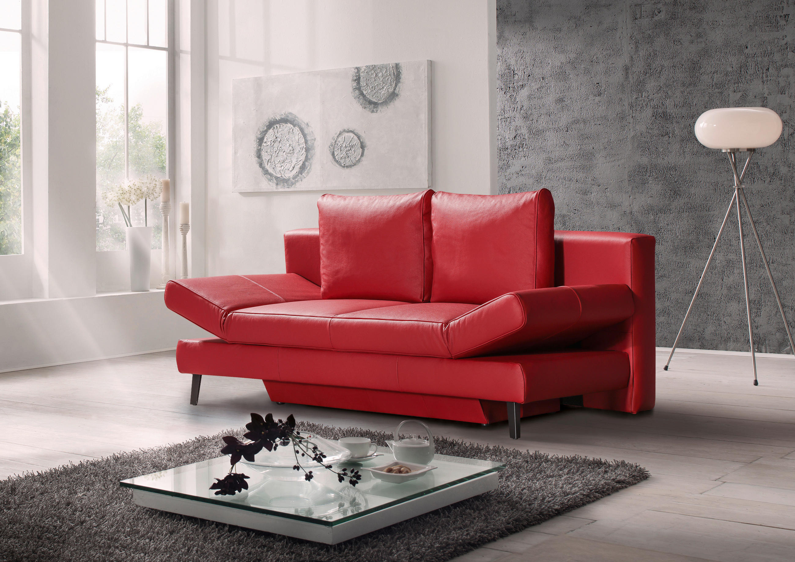 SCHLAFSOFA Rot Echtleder  - Rot/Schwarz, MODERN, Leder/Metall (200/85/90cm) - Novel