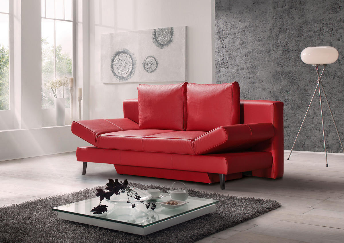 SCHLAFSOFA in Echtleder Rot  - Rot/Schwarz, MODERN, Leder/Metall (200/85/90cm) - Novel