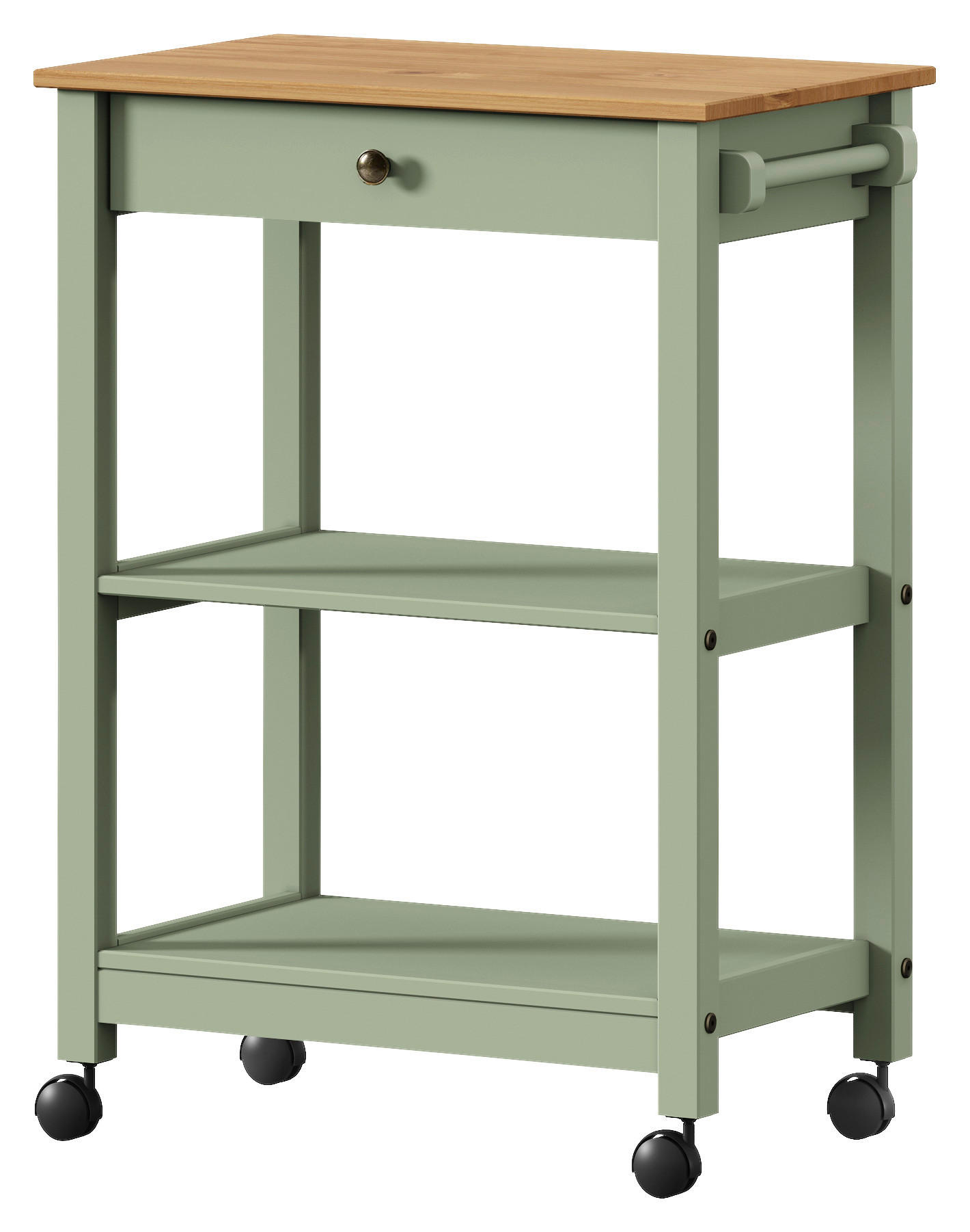 SERVIERWAGEN Pinie massiv Braun, Olivgrün  - Zinkfarben/Olivgrün, MODERN, Holz/Kunststoff (65/90,6/40cm) - Livetastic