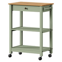 SERVIERWAGEN Pinie massiv Braun, Olivgrün  - Zinkfarben/Olivgrün, MODERN, Holz/Kunststoff (65/90,6/40cm) - Livetastic