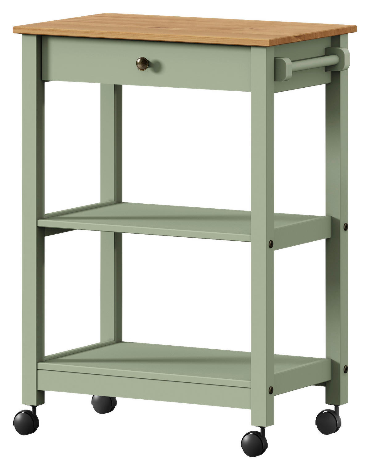 SERVIERWAGEN Pinie massiv Braun, Olivgrün  - Zinkfarben/Olivgrün, MODERN, Holz/Kunststoff (65/90,6/40cm) - Livetastic