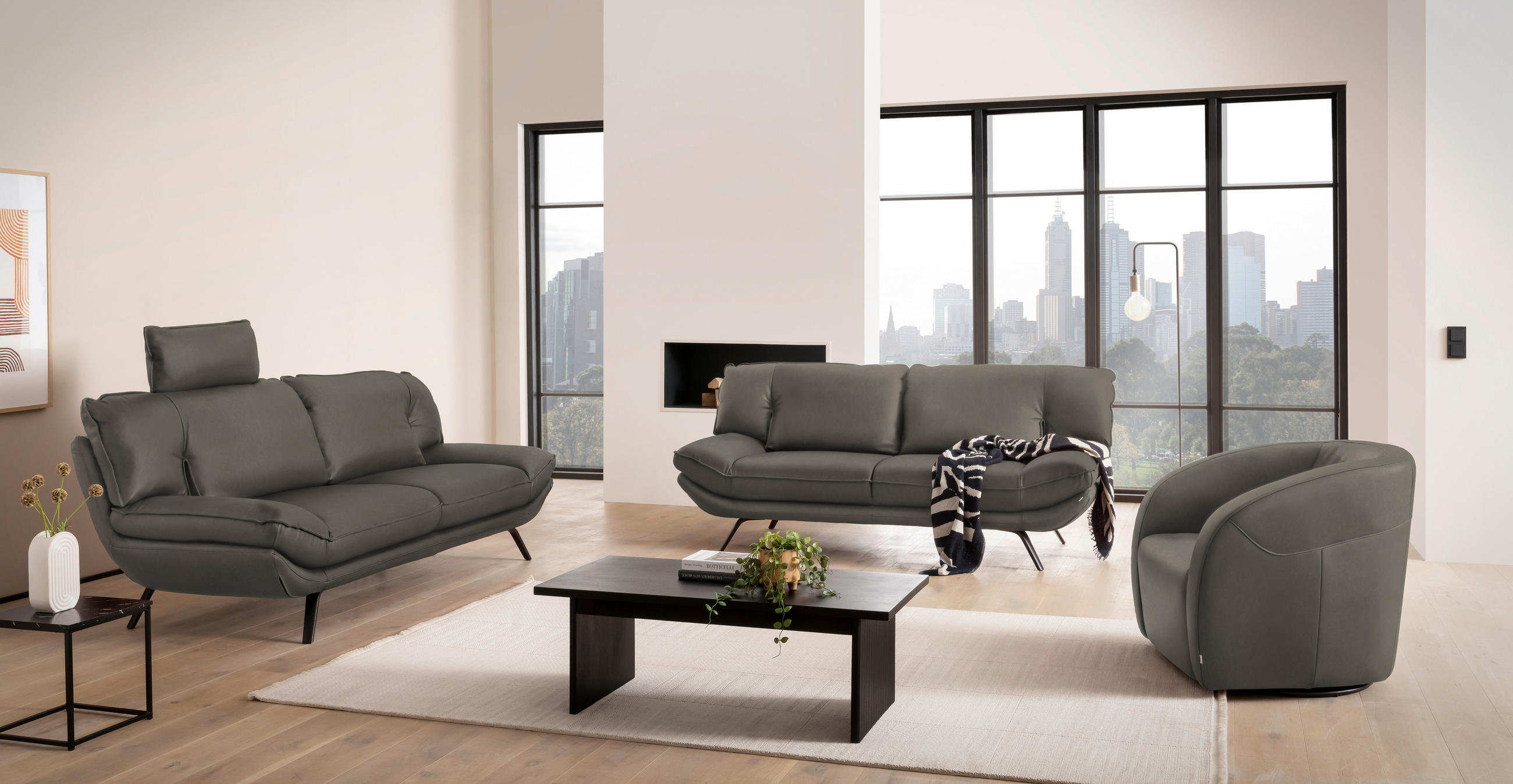 SESSEL in Echtleder Grau - Schwarz/Grau, Design, Leder/Kunststoff (80/78/82cm) - Celina