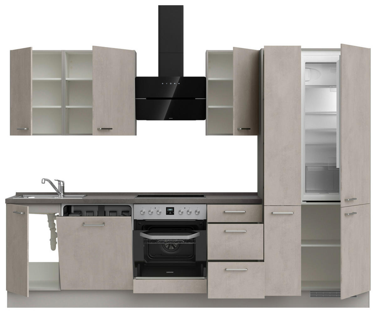 KÜCHENLEERBLOCK 300 cm   in Grau, Schieferfarben, Hellgrau  - Schieferfarben/Edelstahlfarben, MODERN, Holzwerkstoff/Metall (300cm) - Nobilia