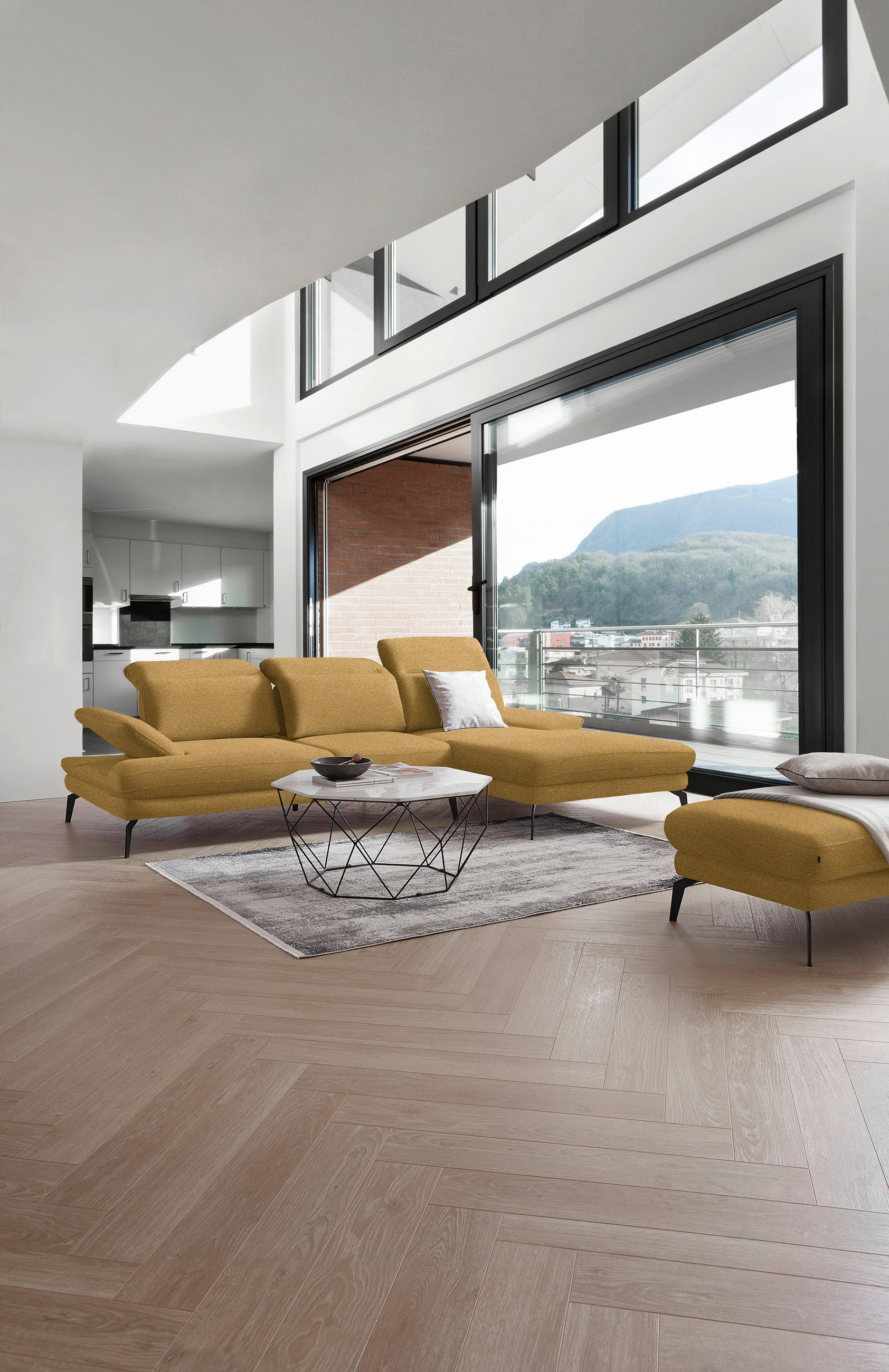 ECKSOFA in Webstoff Currygelb  - Currygelb/Schwarz, Design, Textil/Metall (289/180cm) - Stylife