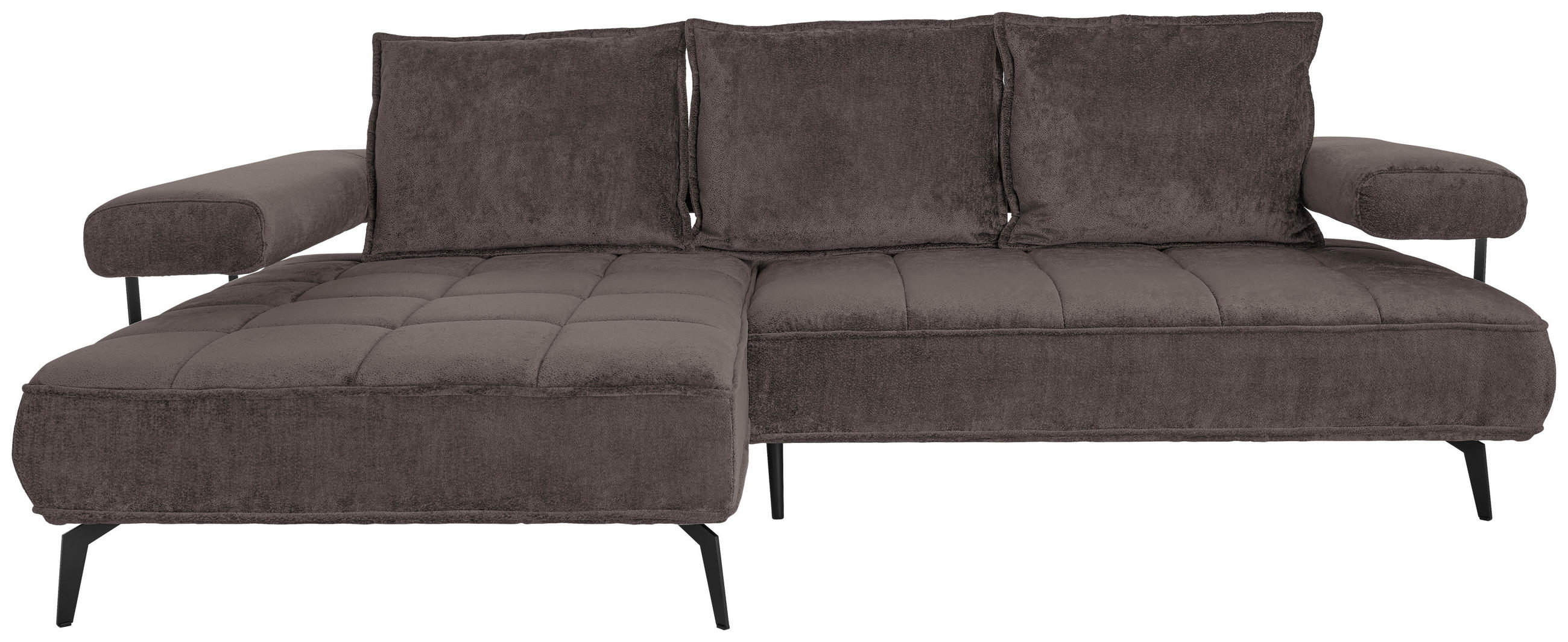 ECKSOFA Dunkelbraun Webstoff  - Dunkelbraun/Schwarz, Design, Textil/Metall (180/266cm) - Welnova