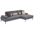 ECKSOFA in Chenille, Mikrofaser Grau  299/157 cm  - Schwarz/Grau, Design, Textil/Metall (299/157cm) - Dieter Knoll