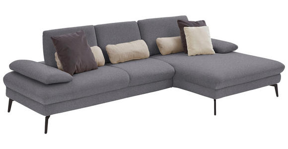 ECKSOFA in Chenille, Mikrofaser Grau  299/157 cm  - Schwarz/Grau, Design, Textil/Metall (299/157cm) - Dieter Knoll