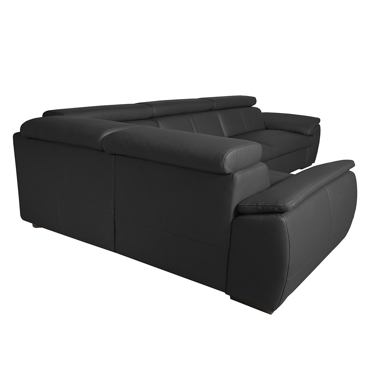 ECKSOFA  in Echtleder Schwarz  193/265 cm  - Wengefarben/Schwarz, Design, Leder/Holz (193/265cm) - Livetastic