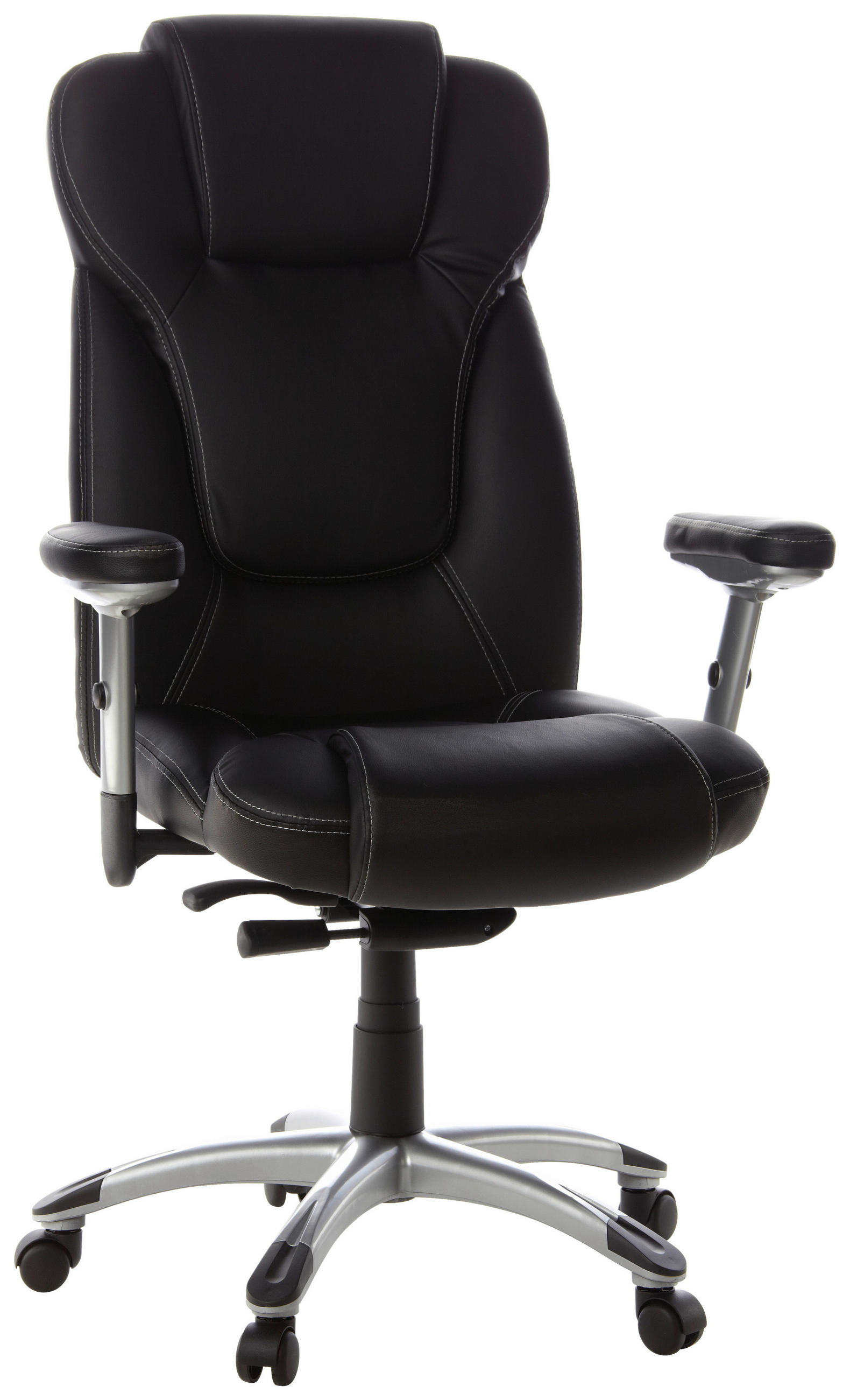 CHEFSESSEL Lederlook Schwarz, Silberfarben  - Silberfarben/Schwarz, MODERN, Leder/Kunststoff (63/131/53cm) - MID.YOU