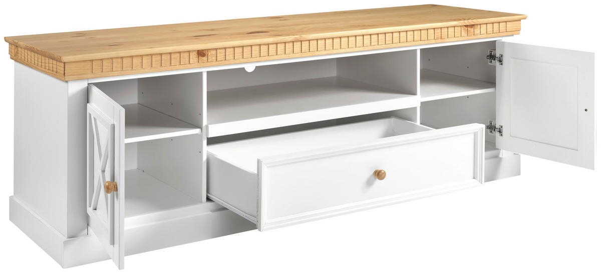 LOWBOARD 191/64/55 cm  - Naturfarben/Weiß, ROMANTIK / LANDHAUS, Holz (191/64/55cm) - MID.YOU