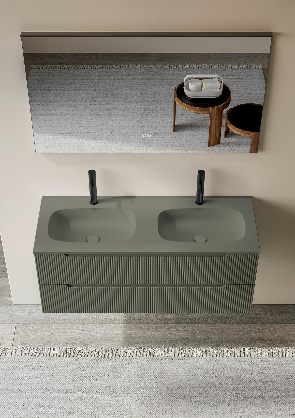 BADEZIMMER 3-teilig 120 cm  - Schilfgrün/Weiss, Konventionell, Holzwerkstoff/Stein (120cm) - Belluti