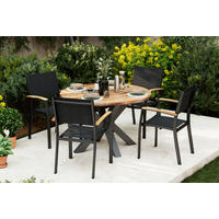 GARTENTISCH 120/120/76 cm Holz, Metall rund  - Schwarz/Akaziefarben, MODERN, Holz/Metall (120/120/76cm) - Ambia Garden