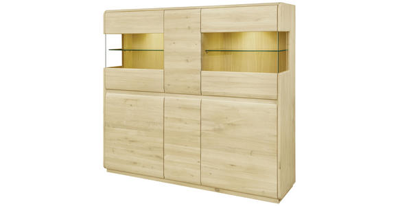HIGHBOARD Asteiche massiv Eichefarben - Eichefarben, Natur, Glas/Holz (153/138/41cm) - Linea Natura