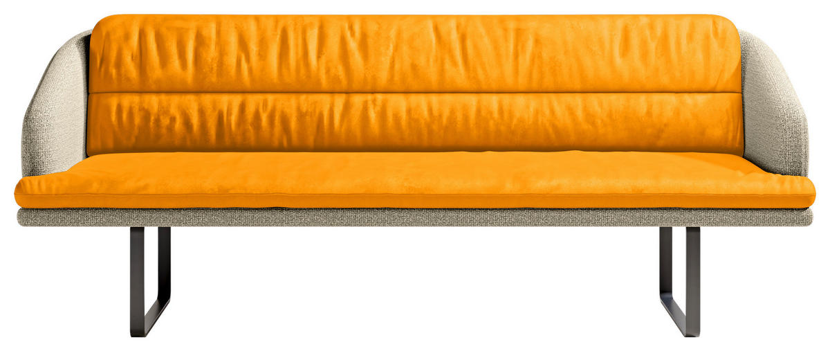 SITZBANK 255/89/68 cm Velours, Flachgewebe Beige, Currygelb Metall  - Currygelb/Beige, Design, Textil/Metall (255/89/68cm) - Dieter Knoll